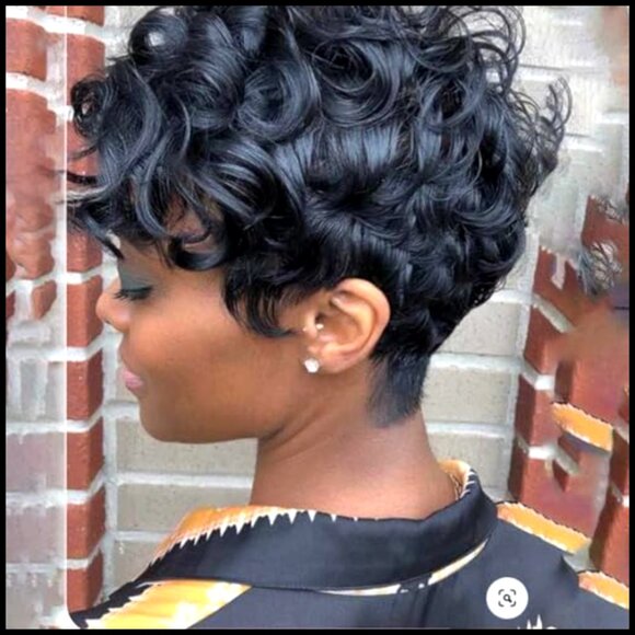 Short Curly Human Hair Wig Glueless Pre Plucked Pixie Cut With Bangs Daily Wear